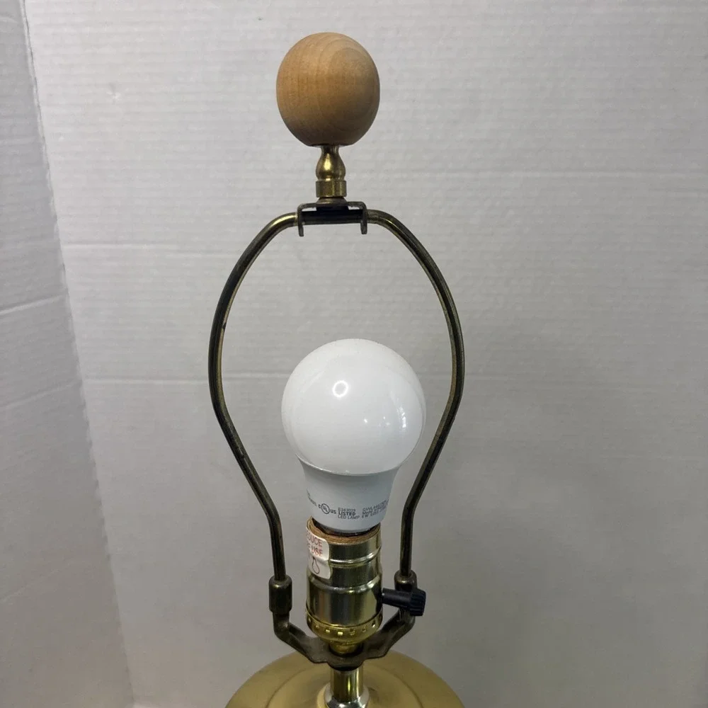 Vintage Abstract 80's Geometric Studio Pottery Table Lamp Urn Brass Wood Deco